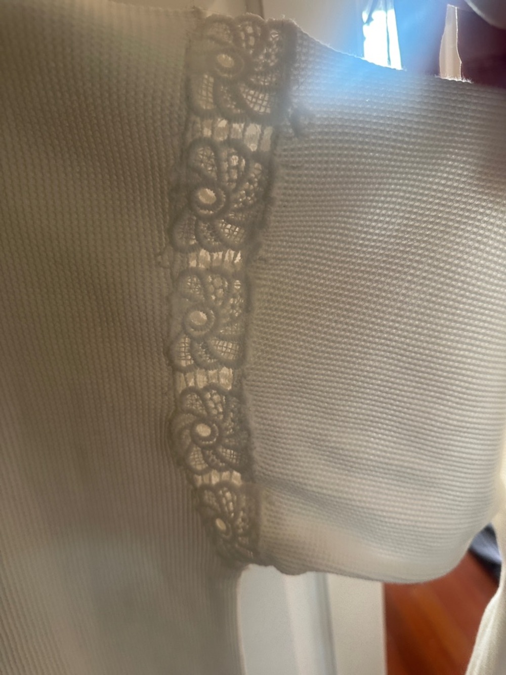 Free People Ivory Waffle Knit Long Sleeve Tunic with lace - Picture 5 of 6